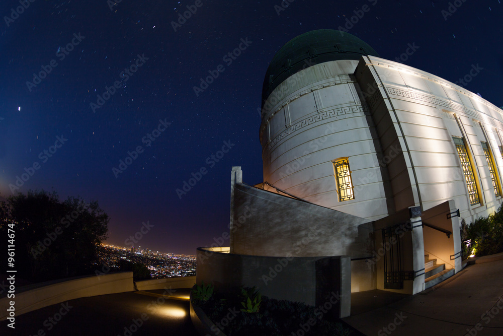 Griffith Observatory with shining stars on sky