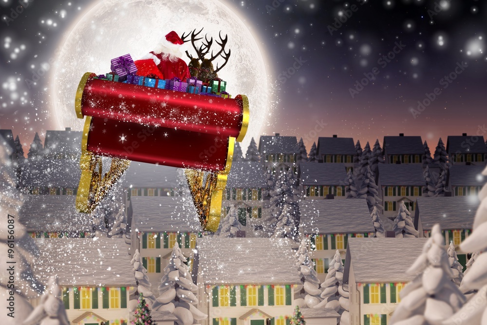 Composite image of santa flying his sleigh