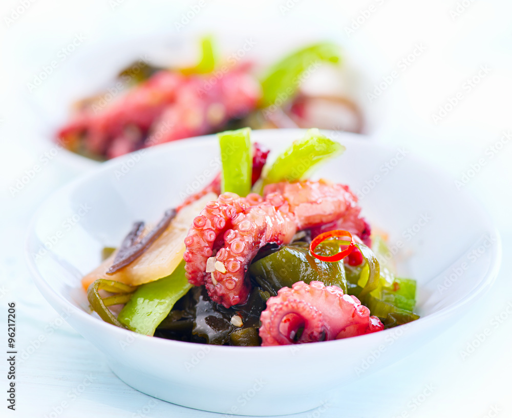 Japanese salad with octopus and ginger. Seafood