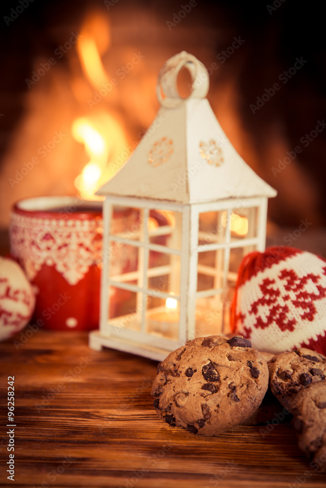 Christmas near fireplace