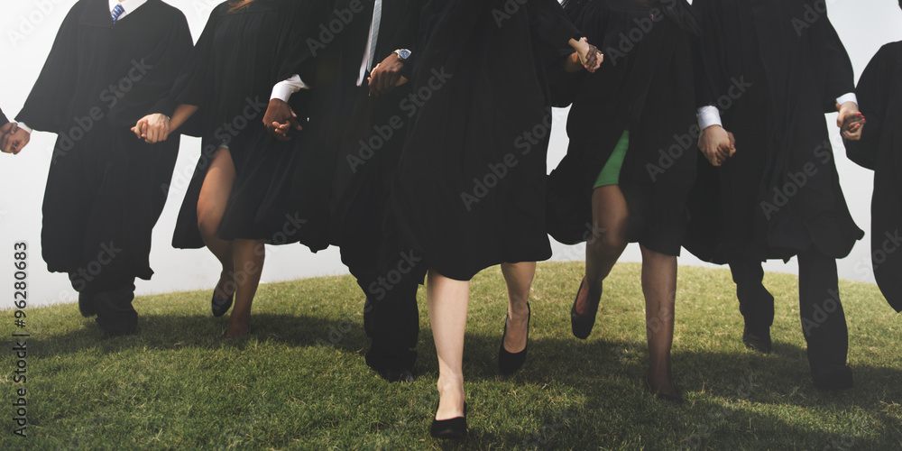 Group Students Hands Raised Graduation Concept