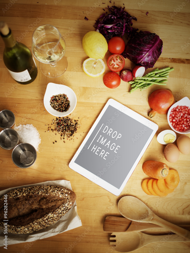 Digital Tablet Kitchen Food Vegan Copy Space Concept