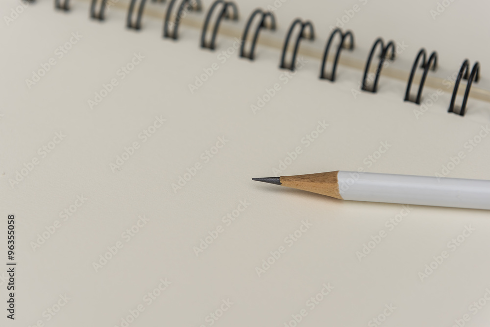 white pencil with blank notebook