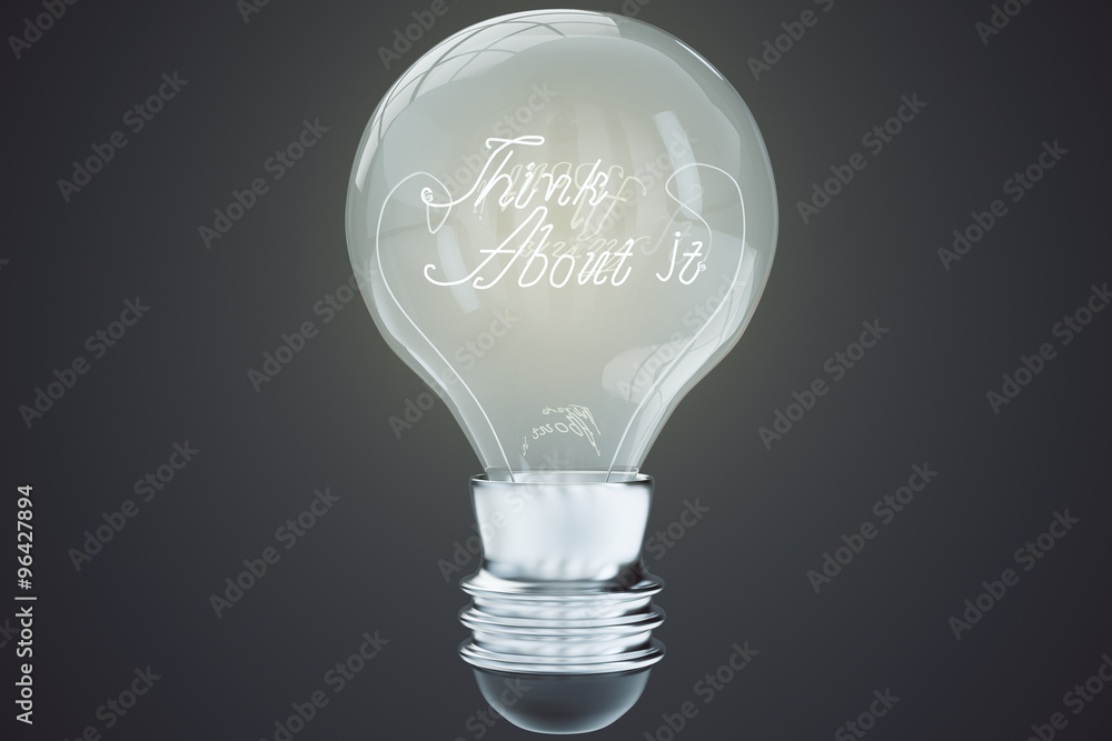 Think about it concept with light bulb at black background