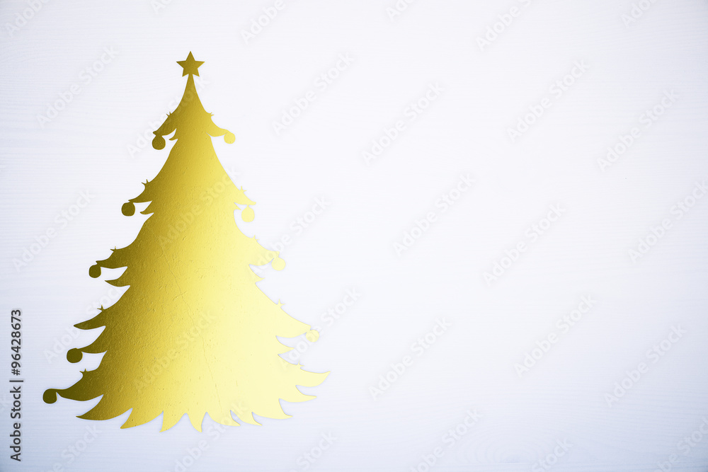 Merry Christmas concept with yellow christmass tree at white bac