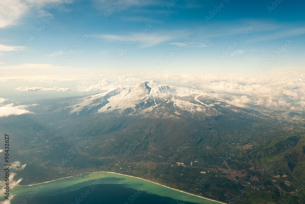 Aerial view of volcano Etna, in Sicily