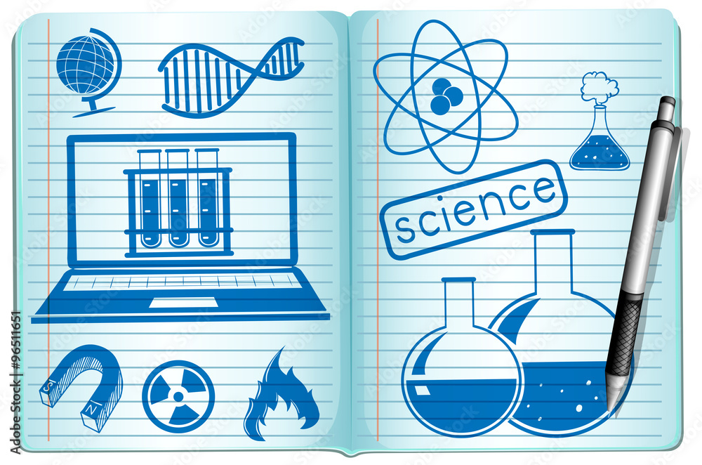 Science symbols on the notebook