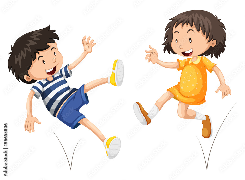 Boy and girl bouncing