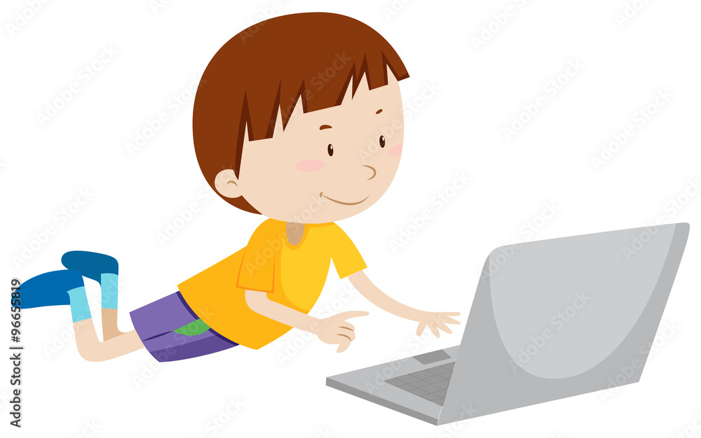 Little boy working on computer