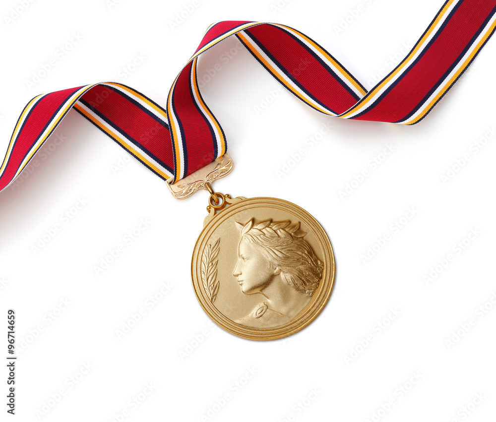 Gold medal on white background