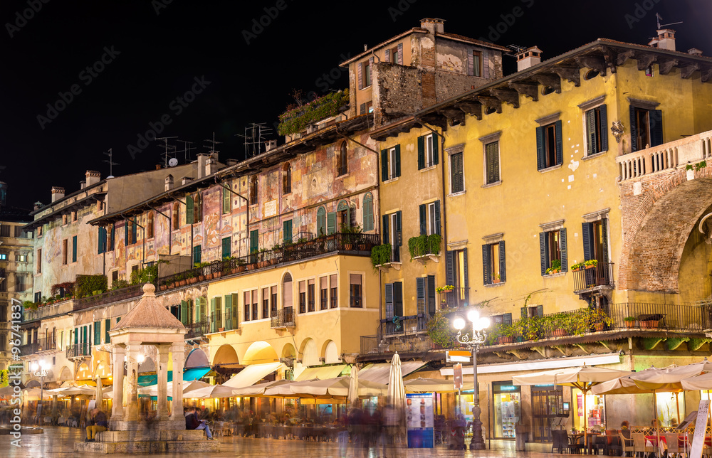 Houses on Piazza delle Erbe in Verona - Italy