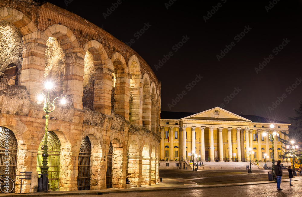 The Arena and Palazzo Barbieri in Verona - Italy