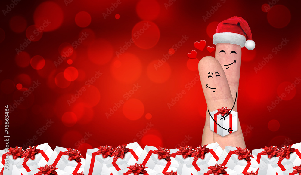 Happy finger couple in love celebrating Xmas