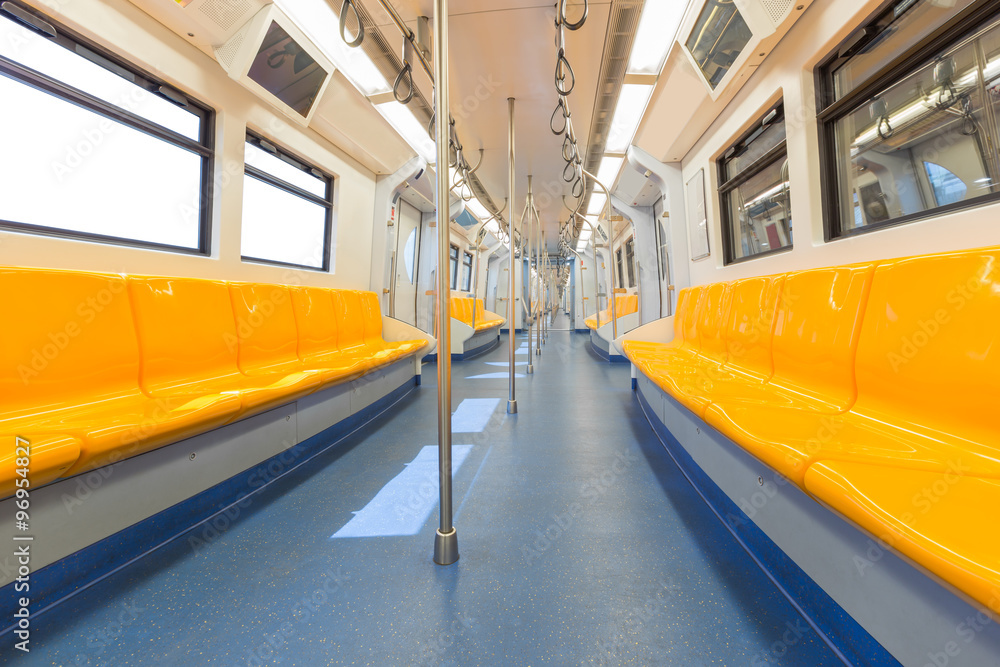 Empty interior of electric train cabin