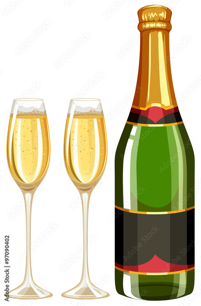 Champagne bottle and two glasses