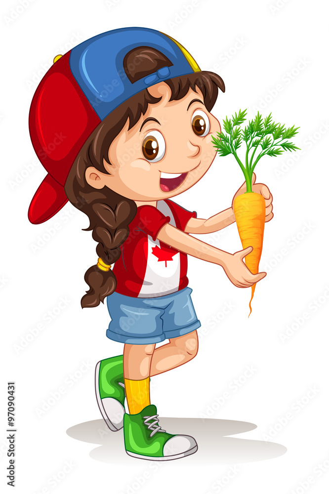 Little girl holding carrot