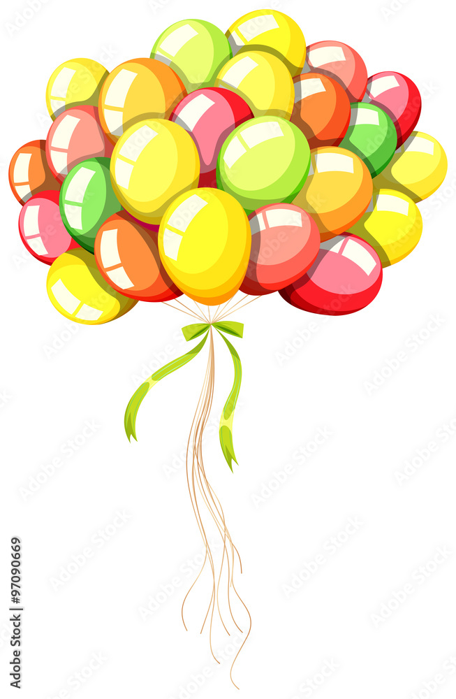 Coloful balloons with green ribbon