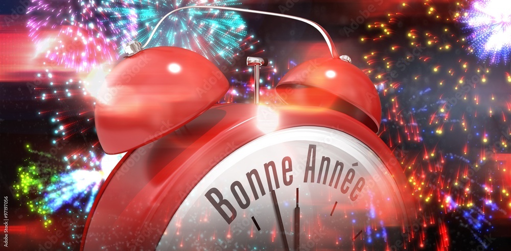 红色闹钟中bonne annee的合成图像