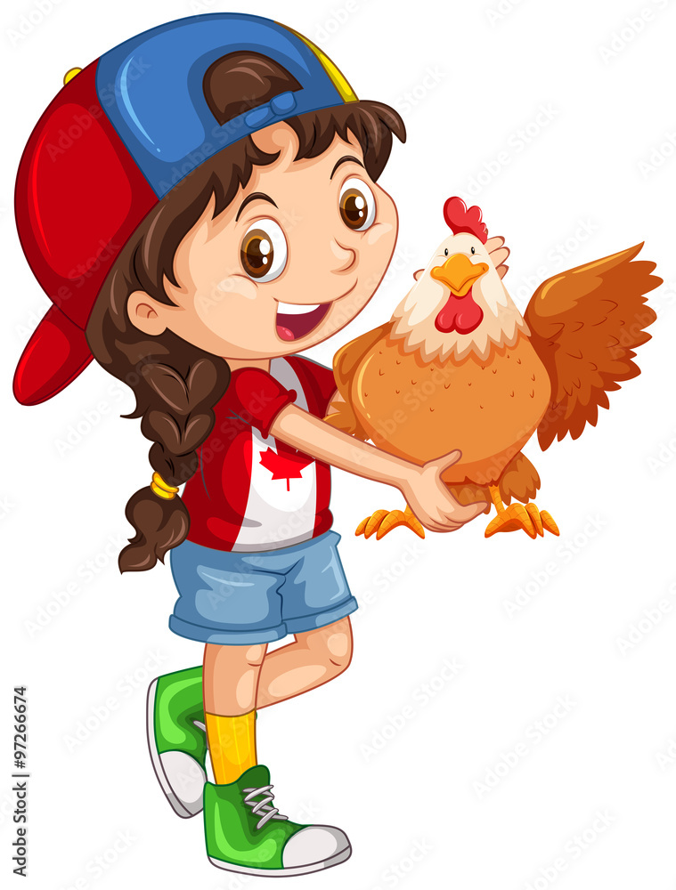 Little girl holding a chicken