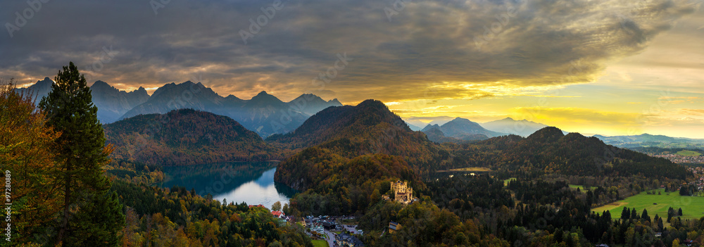 Alps and lakes at sunset in Germany