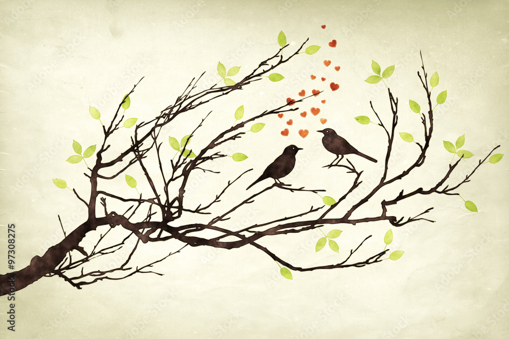 two birds in love watercolors