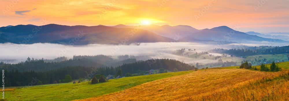 Sunrise in autumn countryside