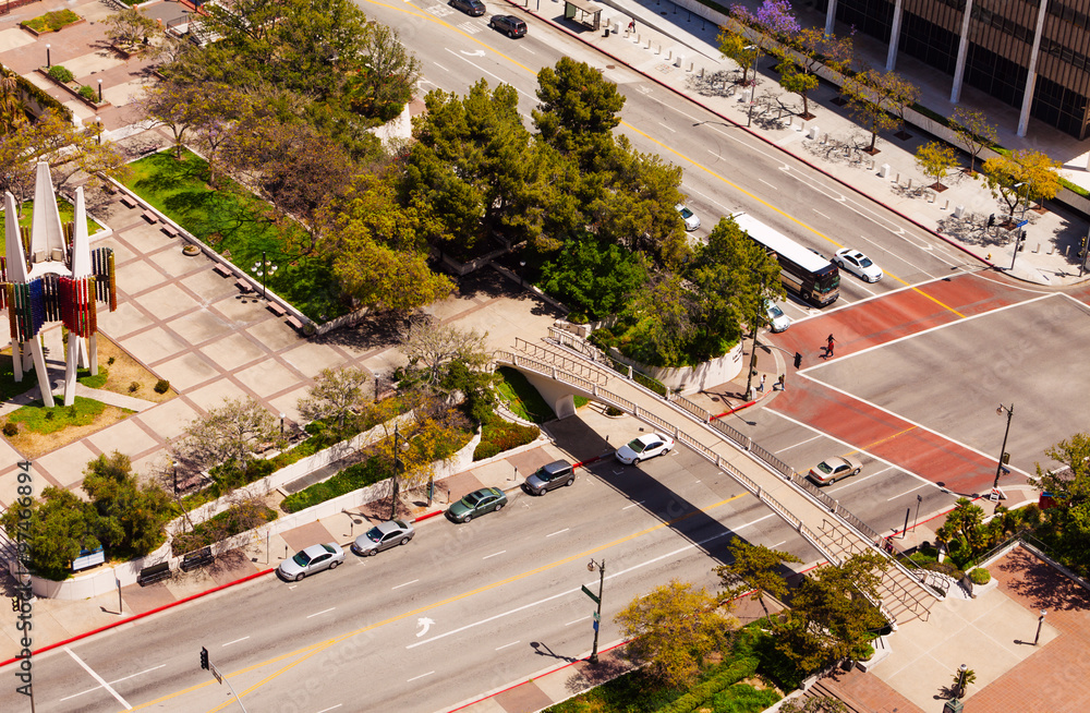 Temple Street in Los Angeles city during summer