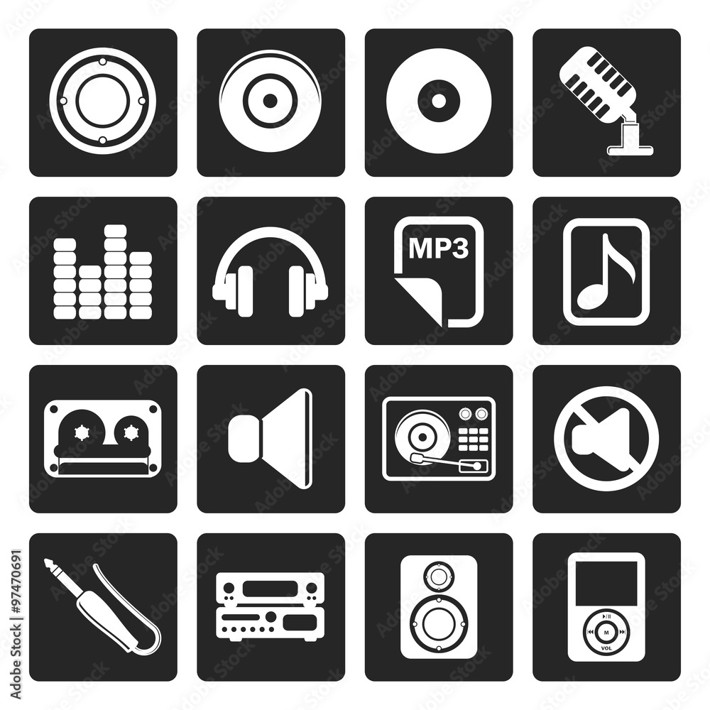 Black Music and sound Icons - Vector Icon Set