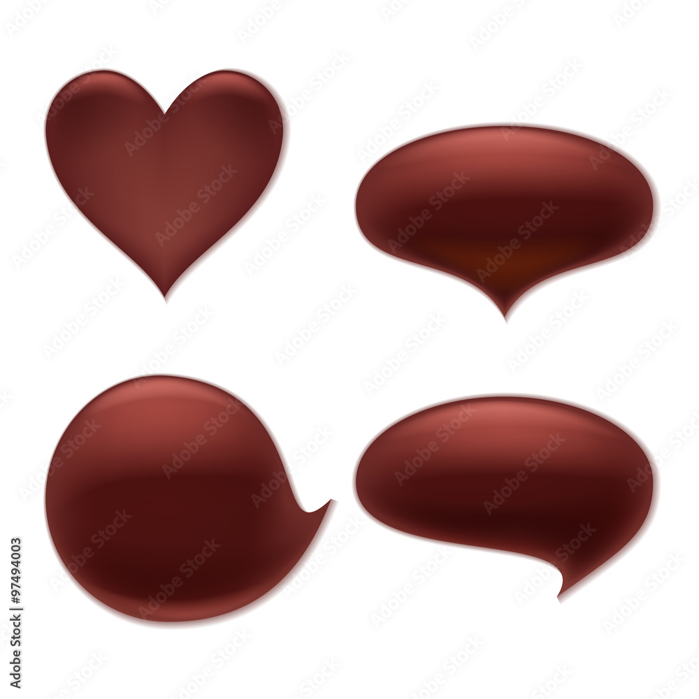 Chocolate melt blot set - heart and round abstract curves.