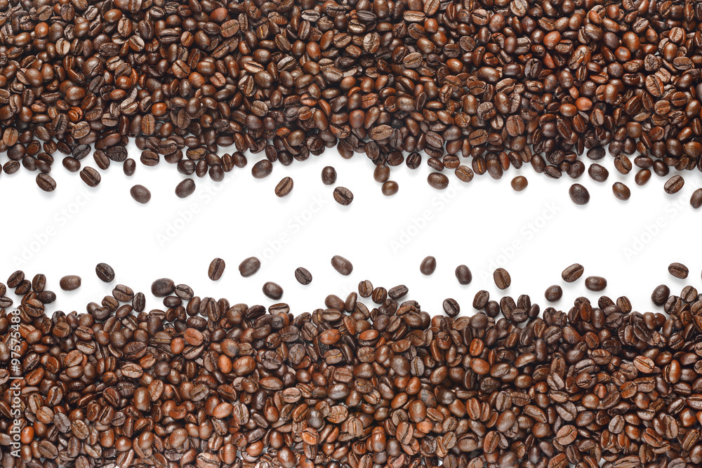 Coffee beans isolated on white background,white space can be widen