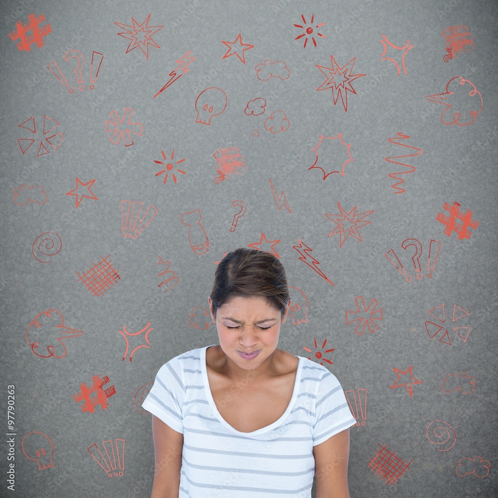 Composite image of angry woman with eyes closed