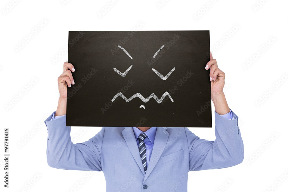 Composite image of businessman showing board