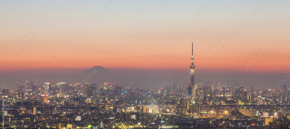 东京城市景观和富士山……