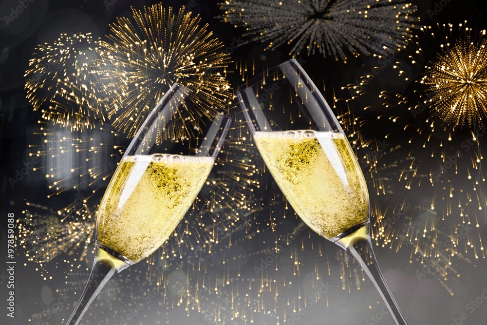 Composite image of champagne glasses clinking