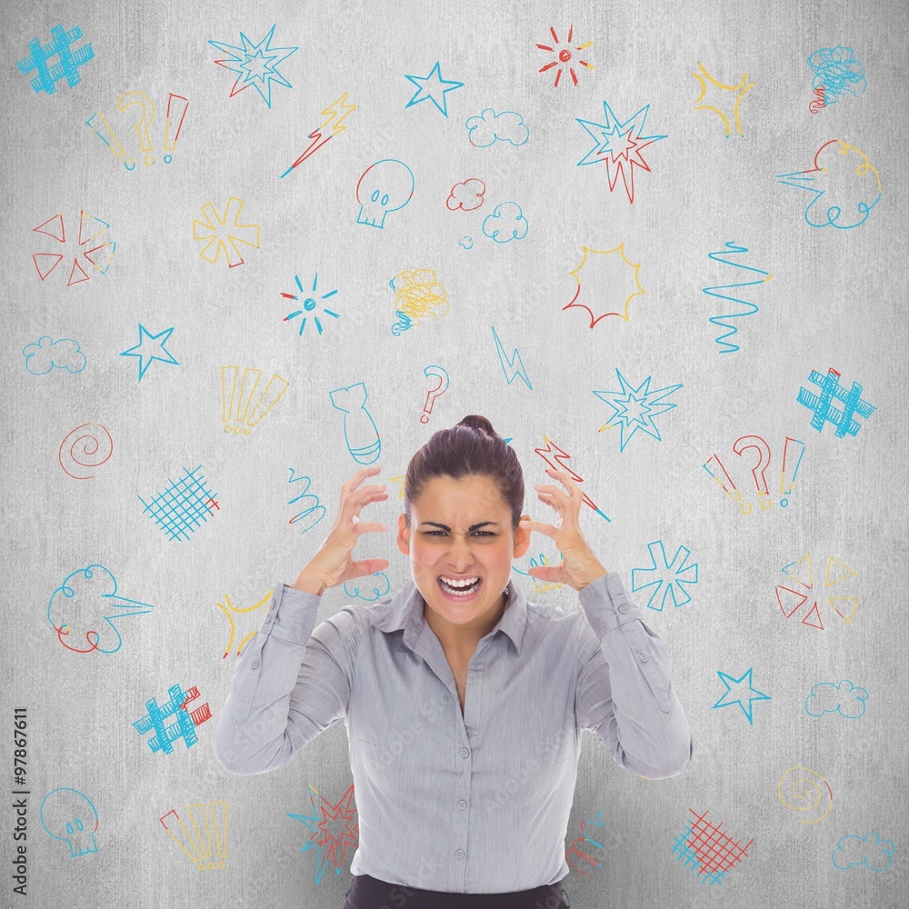 Composite image of frustrated businesswoman shouting