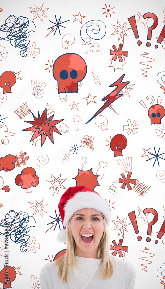 Composite image of stressed blonde in santa hat