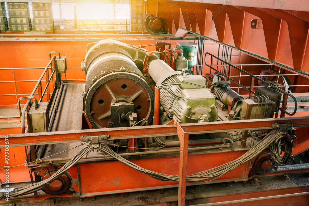 Large industrial crane equipment scene in steel mill