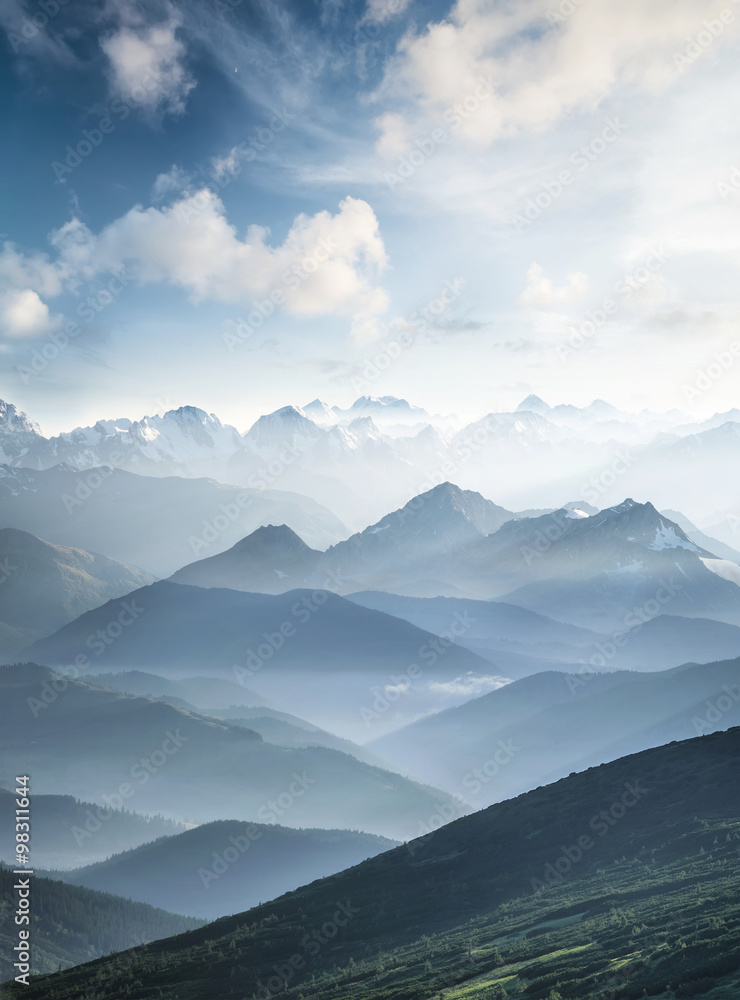 High mountain in morning time. Beautiful natural landscape