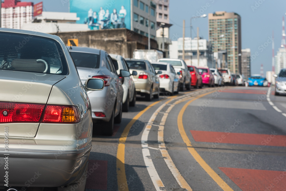 traffic jam with row of cars on expressway