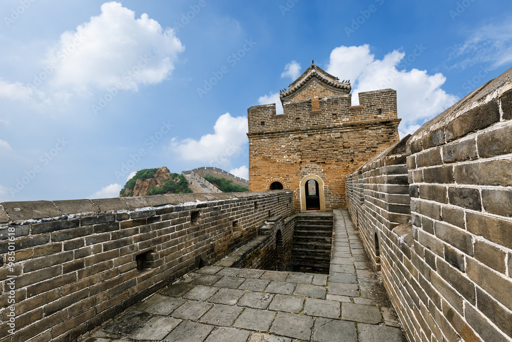 The magnificent Great Wall of China under the blue sky