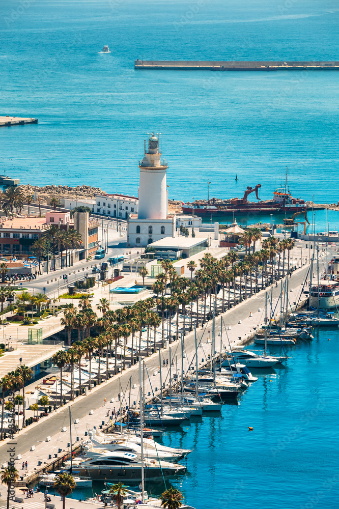 Panorama cityscape aerial view of Malaga, Spain