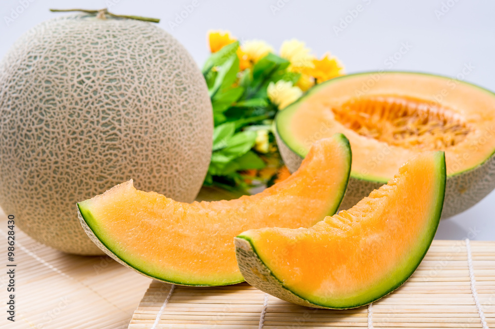 cantaloupe melon on the wooden table