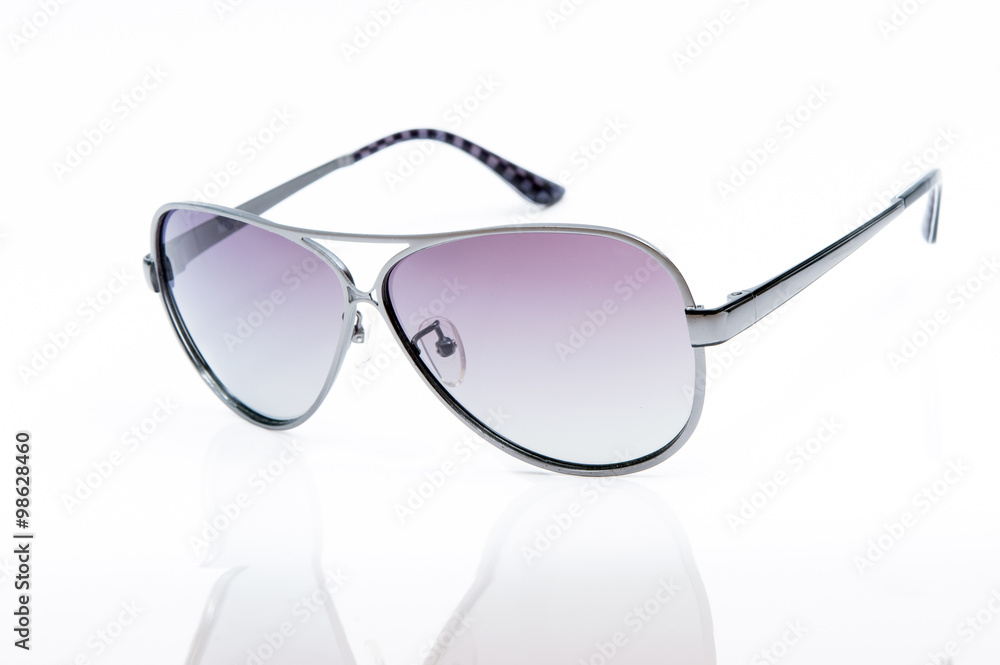 purple sunglasses on white background