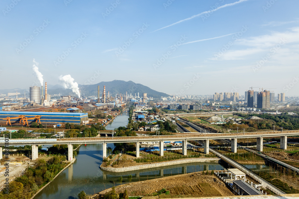 Steel mills Smoke and powder dust pollution in large industrial District