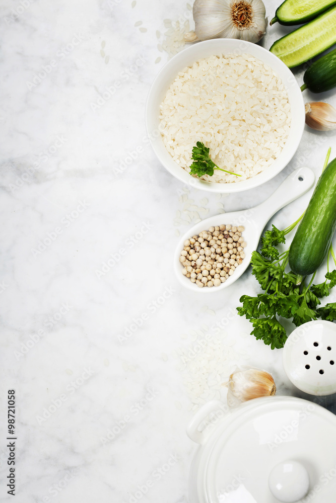 Rice and raw fresh vegetables