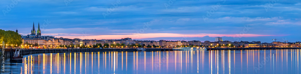 Panorama of Bordeaux in the evening - France