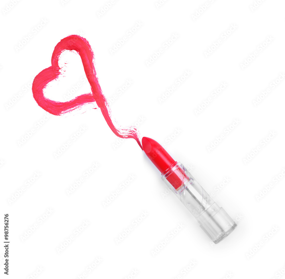 lipstick heart shape on white background