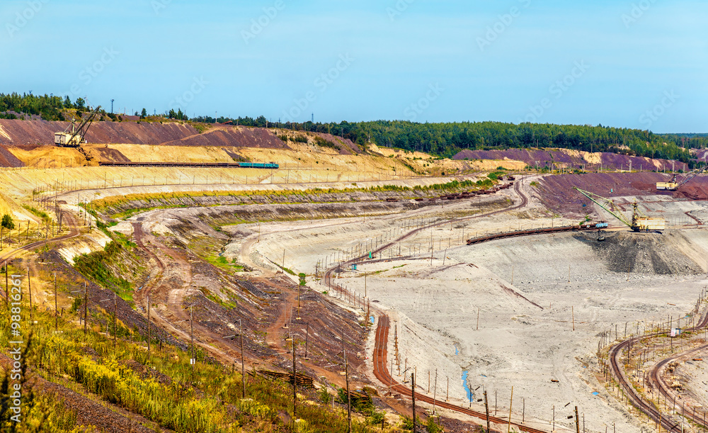 Iron ore mining in Mikhailovsky field within Kursk Magnetic Anom