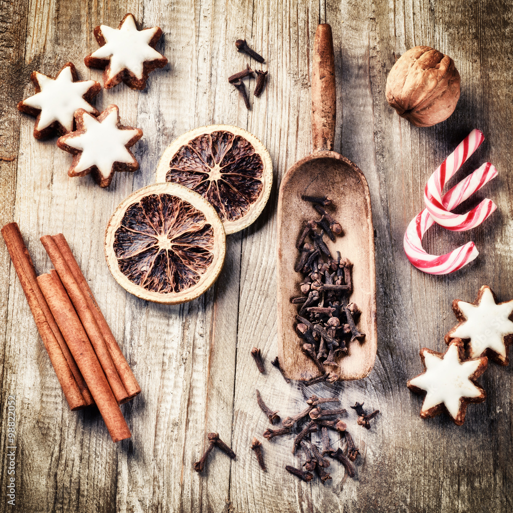 Christmas holiday baking setting with gingerbread cookies