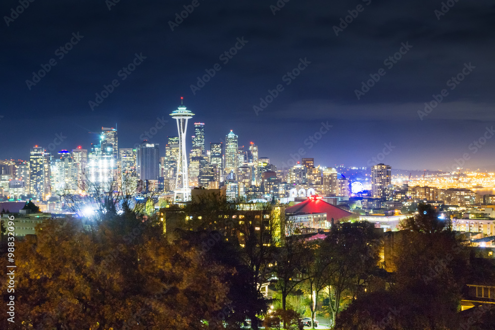 skyline and cityscape at dusk